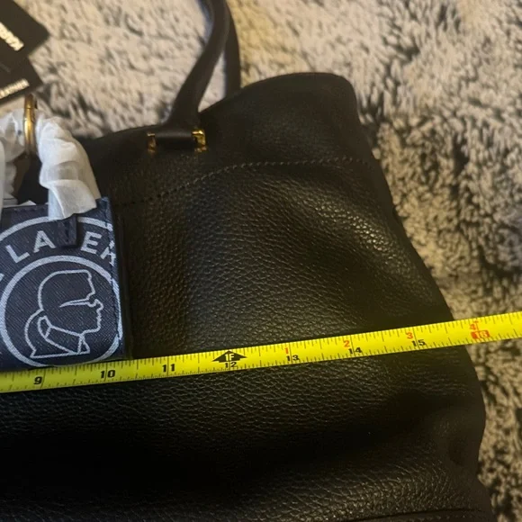 Karl Lagerfeld Black Leather Tote with Gold-Tone Accent With Added Charm & Dusty - Picture 15 of 16